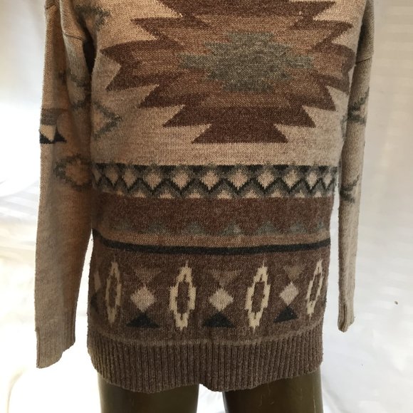 American Eagle Outfitters Mens Sweater Small Pullover Beige Tribal Aztec Wool - Picture 2 of 15